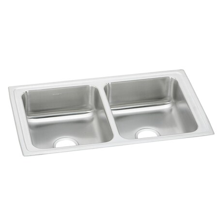 Elkay Pacemaker Stainless Steel 33 X 19-1/2 X 7-1/8 Equal Double Bowl Top Mount Sink PSFR3319